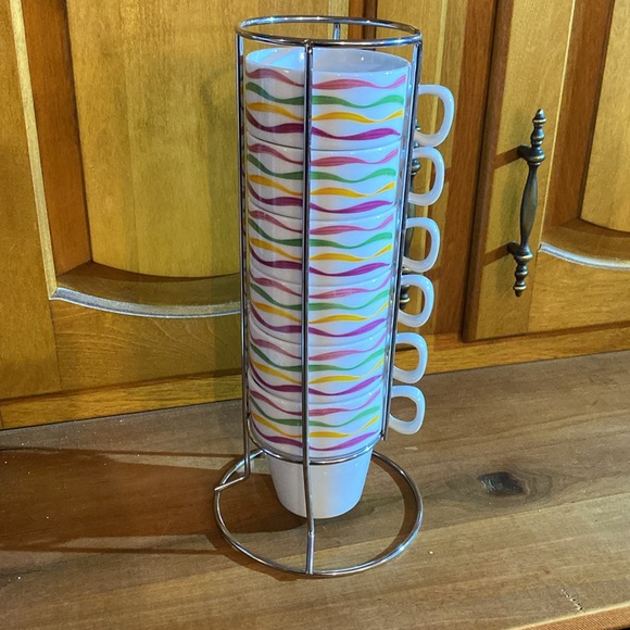 RETRO 6 PCS CAPPUCCINO SET STACKABLE CUPS WITH WIRE RACK - Picture 3 of 8